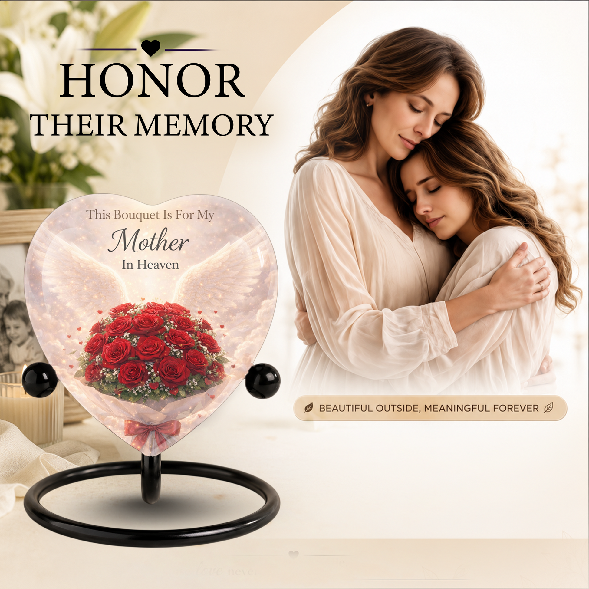 Rose Urn for Mom – Heart-Shaped Mother in Heaven Cremation Memorial Urn