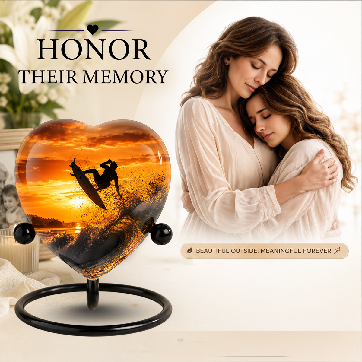 Personalized Urn for Dad, Adult Male Cremation Urn for Ashes, Surfing Memorial Urn for Father & Son