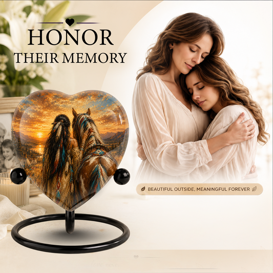 Personalized Horse Urn for Mom, Native American Cremation Urn for Women, Adult Female Memorial Urn, Custom Urn for Mother