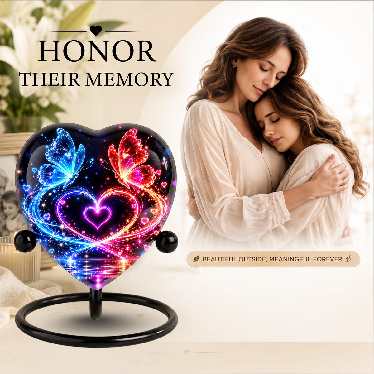 Butterfly Adult Urn for Ashes, Blue and Red Butterfly Heart Memorial Urn, Colorful Love and Light Cremation Urn