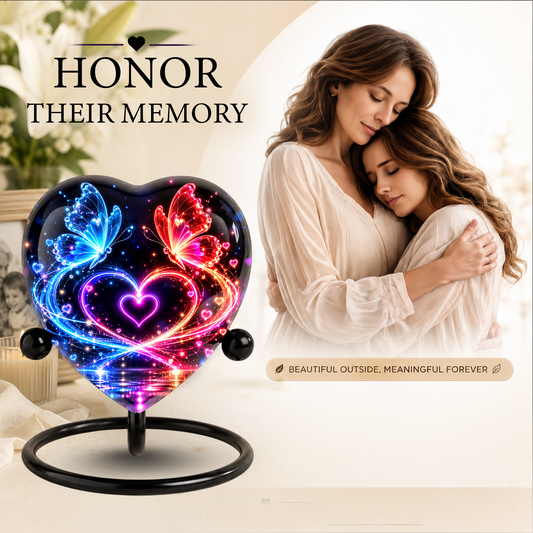 Butterfly Adult Urn for Ashes, Blue and Red Butterfly Heart Memorial Urn, Colorful Love and Light Cremation Urn