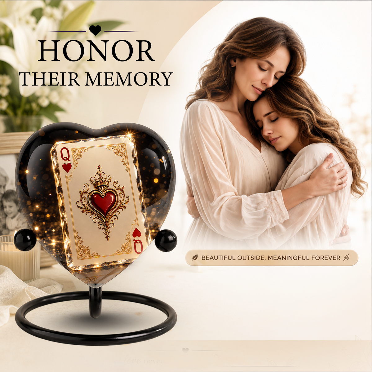 Queen of Hearts Adult Urn – Elegant Adult Cremation Urn for Ashes, Heart Memorial Urn