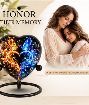Heart Shaped Butterfly Urn for Ashes, Blue and Gold Butterfly Cremation Urn, Personalized Memorial Urn for Human Ashes