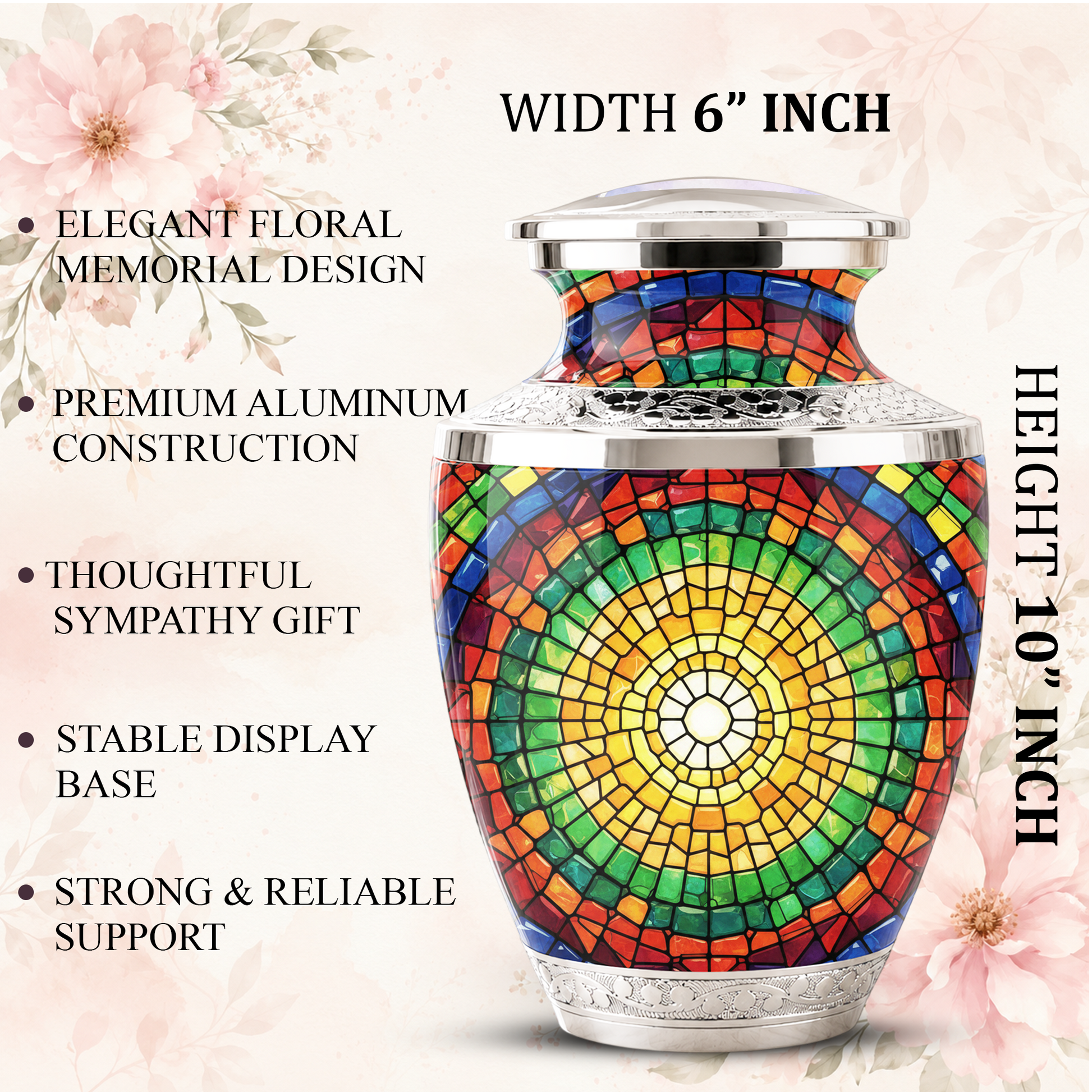 Stained Glass Cremation Urn for Human Ashes, Personalized Memorial Urn for Adult