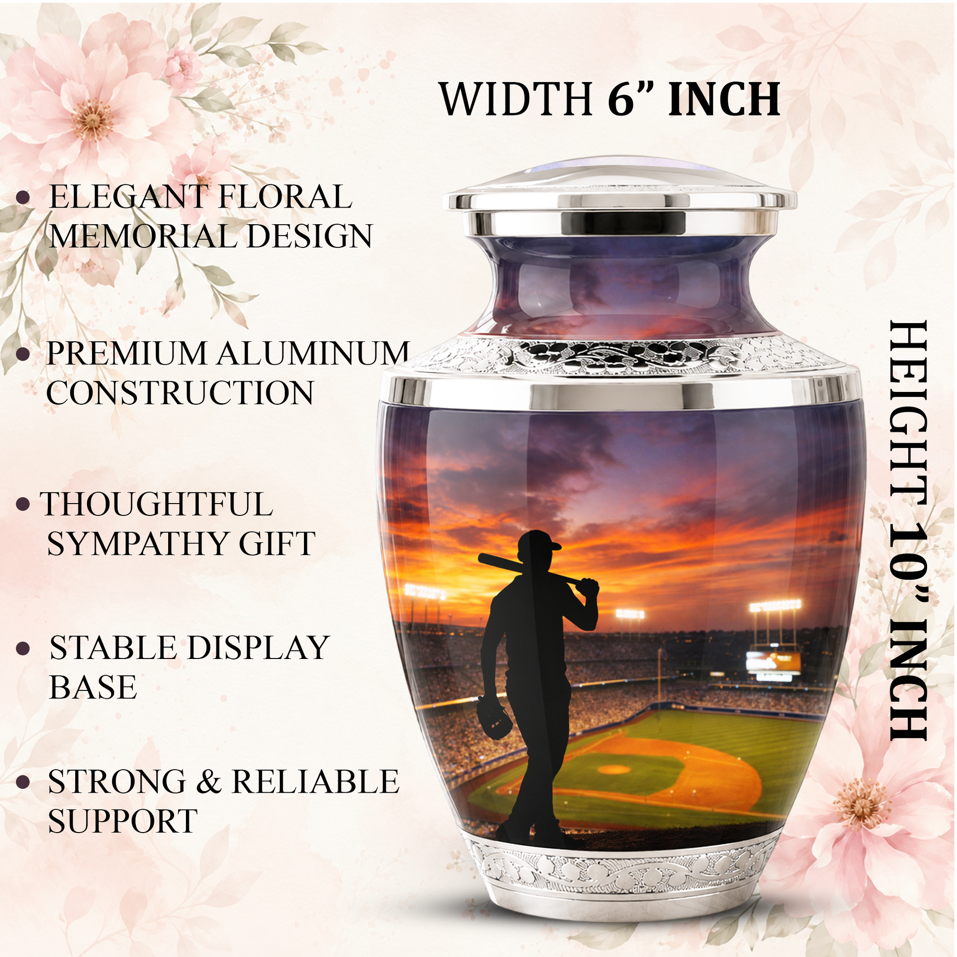 Baseball Player Cremation Urn for Dad, Personalized Baseball Memorial Urn for Son