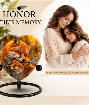 Fox Adult Urn for Ashes, Heart Shaped Adult Cremation Urn, Fox Memorial Urn for Adults