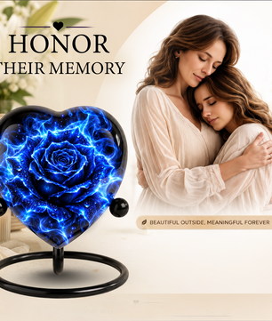 Blue Rose Adult Cremation Urn for Ashes, Personalized Blue Rose Memorial Urn, Heart Shaped Adult Urn, Blue Flower Cremation Urn