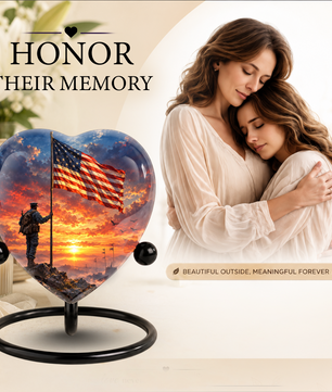American Flag Adult Cremation Urn for Ashes, Military Memorial Urn, Veteran Cremation Urn, Personalized Patriotic Adult Urn, Heart Shaped Urn
