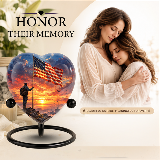 American Flag Adult Cremation Urn for Ashes, Military Memorial Urn, Veteran Cremation Urn, Personalized Patriotic Adult Urn, Heart Shaped Urn