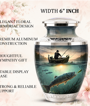 Fishing Cremation Urn for Dad, Personalized Fisherman Memorial Urn for Male Ashes