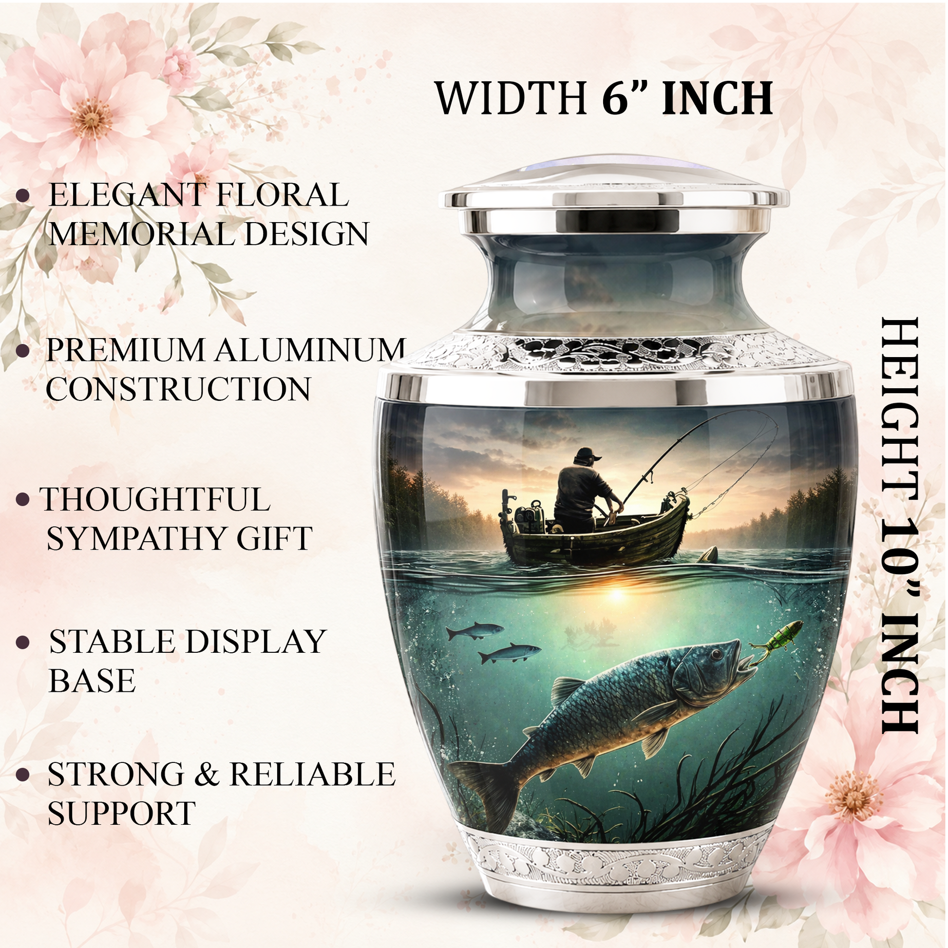 Fishing Cremation Urn for Dad, Personalized Fisherman Memorial Urn for Male Ashes