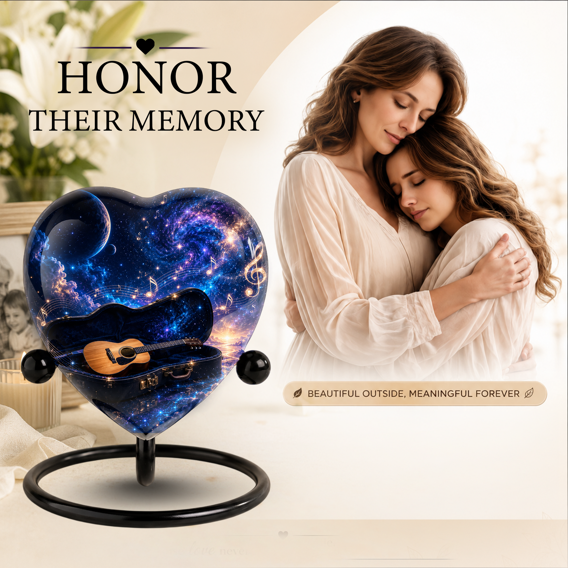 Music Guitar Adult Urn – Guitar Cremation Urn for Adult Ashes, Musical Memorial Adult Urn