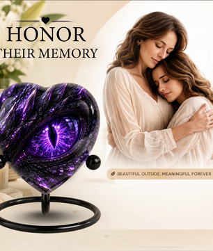 Purple Dragon Eye Adult Cremation Urn for Ashes, Fantasy Dragon Memorial Urn, Personalized Heart Shaped Adult Urn, Dragon Eye Urn