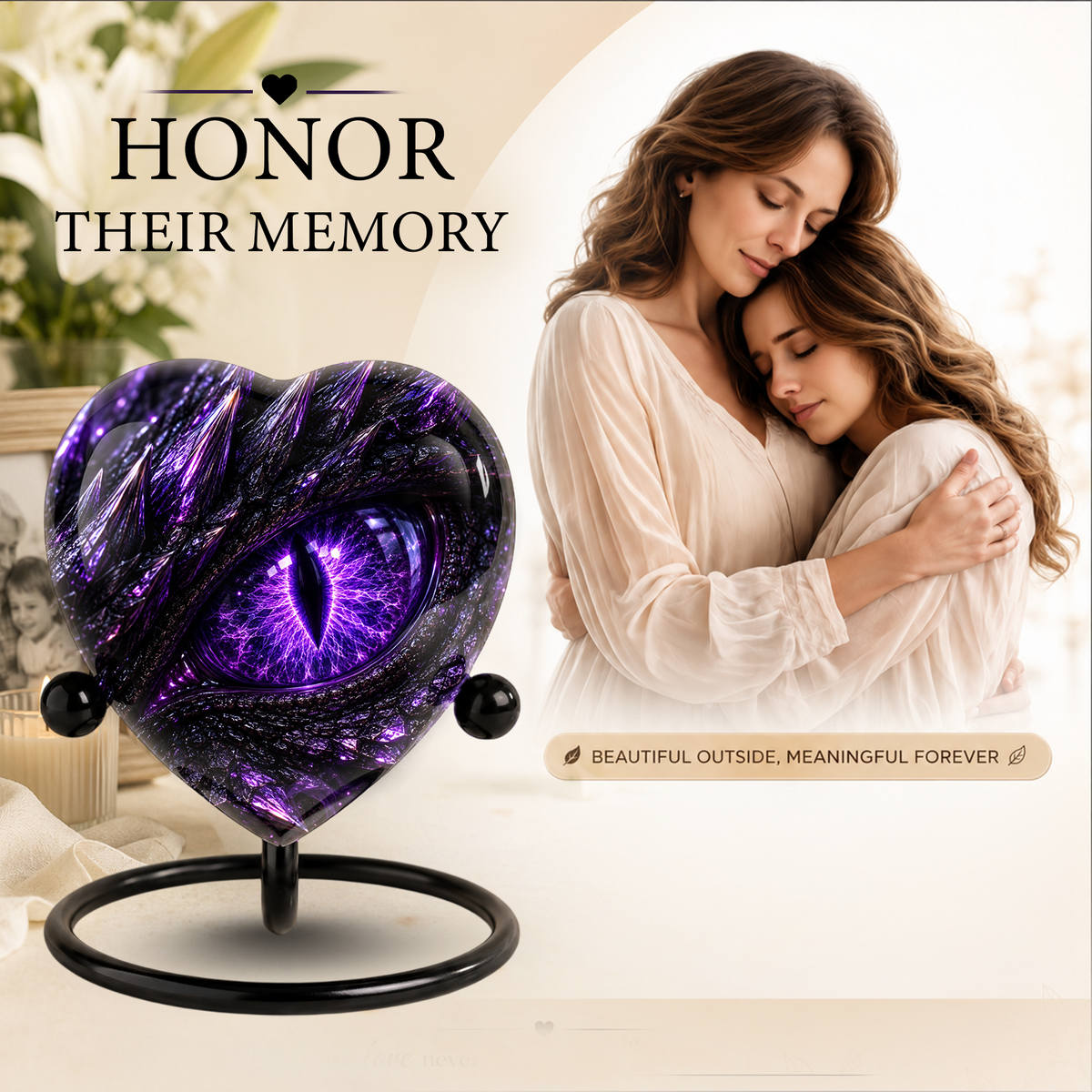 Purple Dragon Eye Adult Cremation Urn for Ashes, Fantasy Dragon Memorial Urn, Personalized Heart Shaped Adult Urn, Dragon Eye Urn