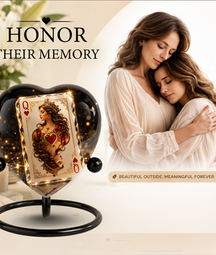 Queen of Hearts Urn – Queen of Hearts Cremation Urn, Playing Card Memorial Urn, Heart-Shaped Adult Urn for Ashes
