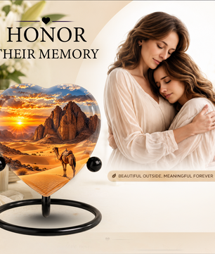 Desert Camel Cremation Urn for Ashes, Desert Memorial Urn, Camel Sunset Urn, Heart Shaped Cremation Urn