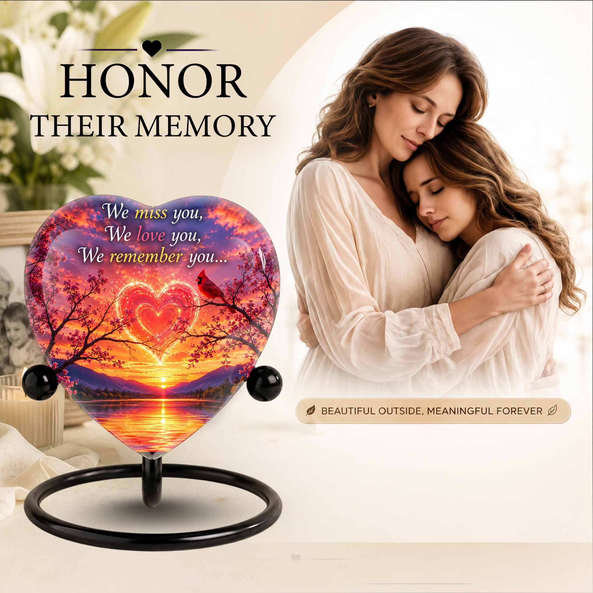 Sunset Heart Memorial Urn – Adult Urn for Ashes, Sunset Cremation Urn, Heart-Shaped Adult Cremation Urn