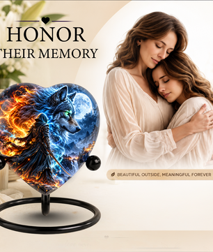 Wolf Adult Urn for Ashes, Fire and Ice Wolf Memorial Urn, Blue Moon Fantasy Cremation Urn