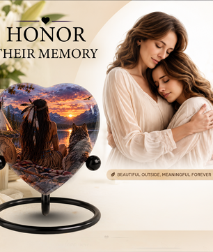 Native American Wolf Adult Cremation Urn for Ashes, Personalized Adult Urn, Wolf Memorial Urn, Indigenous Inspired Heart Urn, Adult Cremation Urn