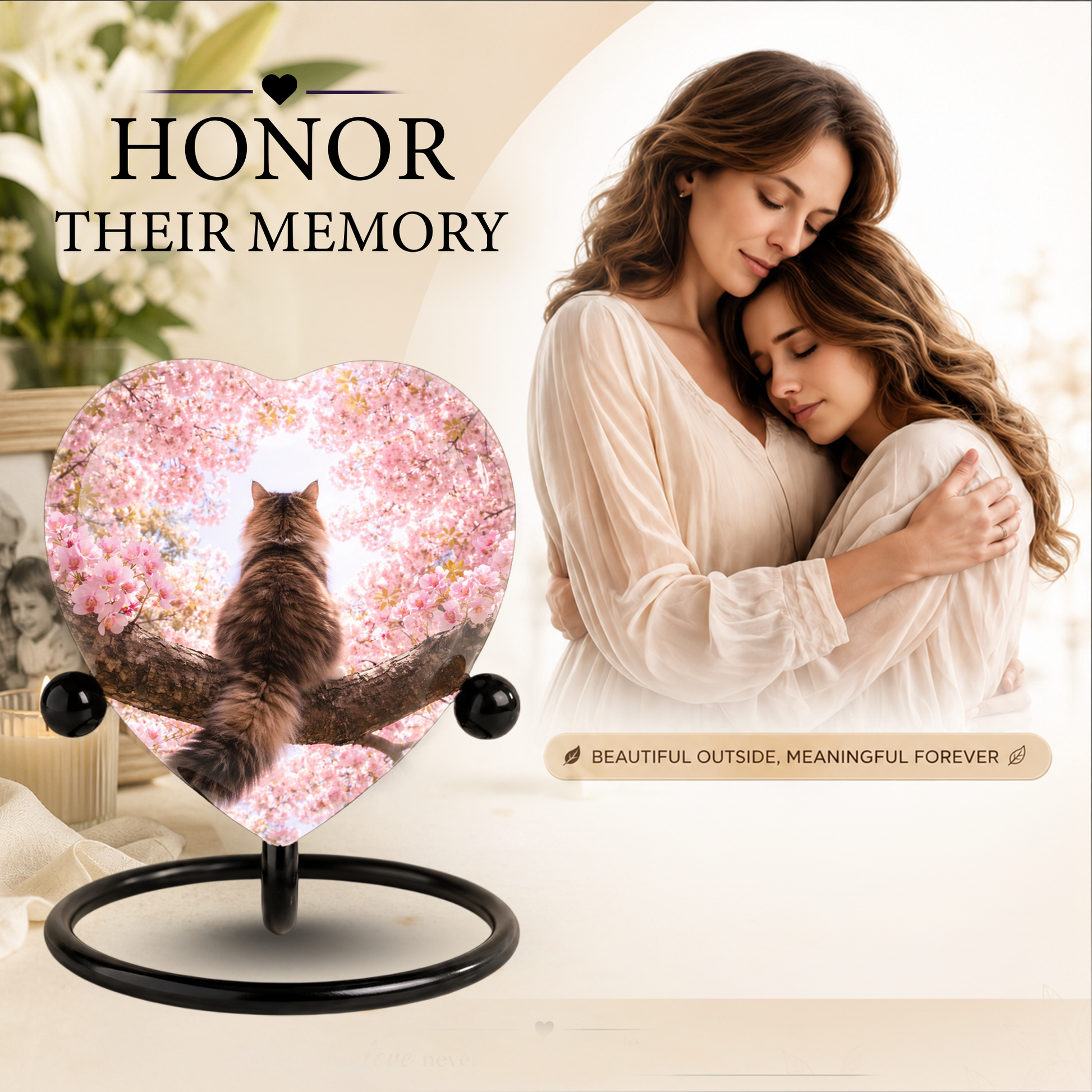 Heart Shaped Cat Urn for Ashes | Beautiful Personalized Cat Memorial Urn