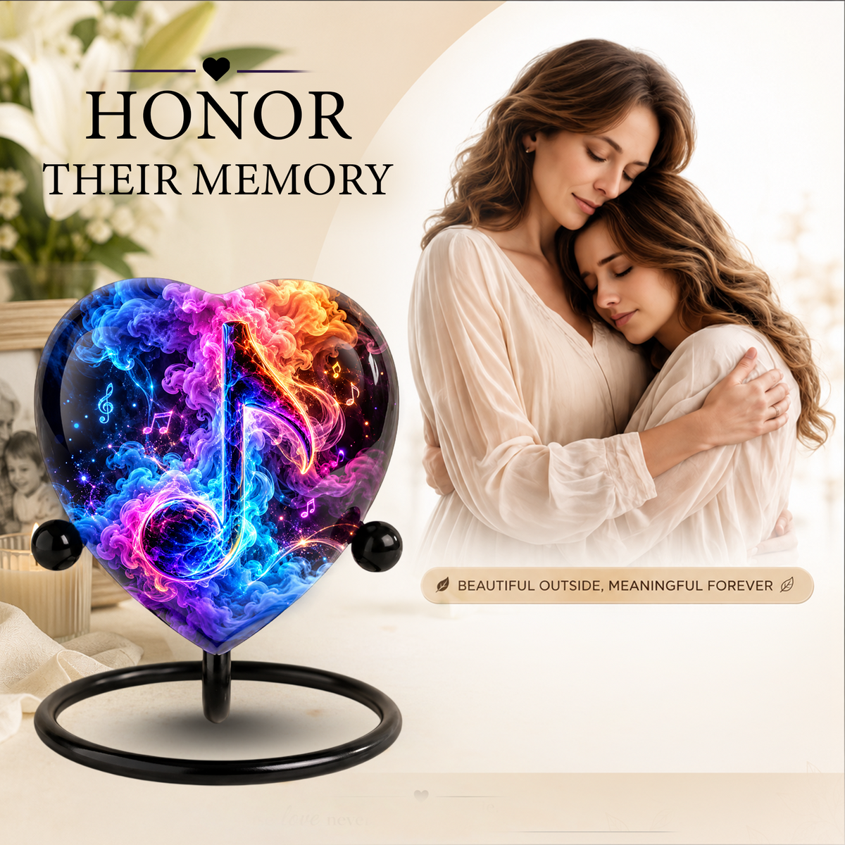 Heart Shaped Music Note Urn for Ashes, Colorful Musical Memorial Urn, Personalized Music Lover Cremation Urn