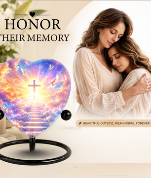 Christian Cross Cremation Urn, Heavenly Memorial Urn, Heart-Shaped Adult Cremation Urn