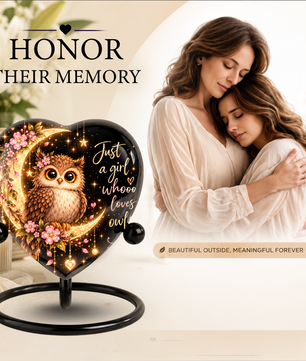 Owl Adult Cremation Urn for Ashes, Personalized Owl Memorial Urn, Heart Shaped Adult Urn, Owl Lover Cremation Urn, Floral Animal Urn