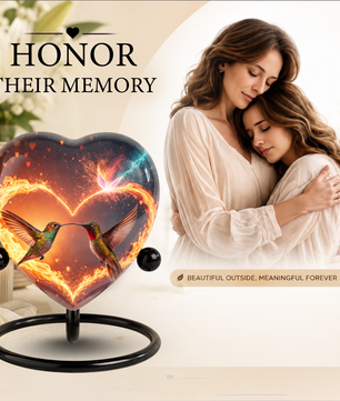 Heart-Shaped Adult Cremation Urn with Hummingbird Memorial Design – Beautiful Memorial Urn for Ashes