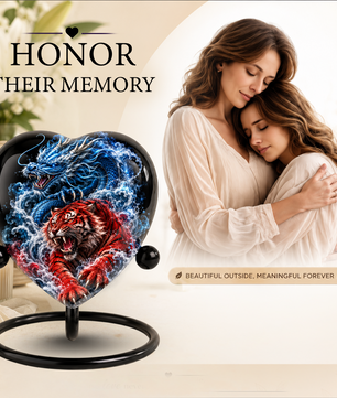 Dragon Tiger Heart Cremation Urn for Ashes, Personalized Adult Memorial Urn Heart Shaped Adult Cremation Urn