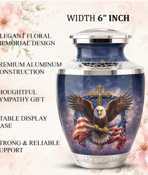 Eagle American Flag Cremation Urn for Dad, Patriotic Memorial Urn for Father, Military Keepsake