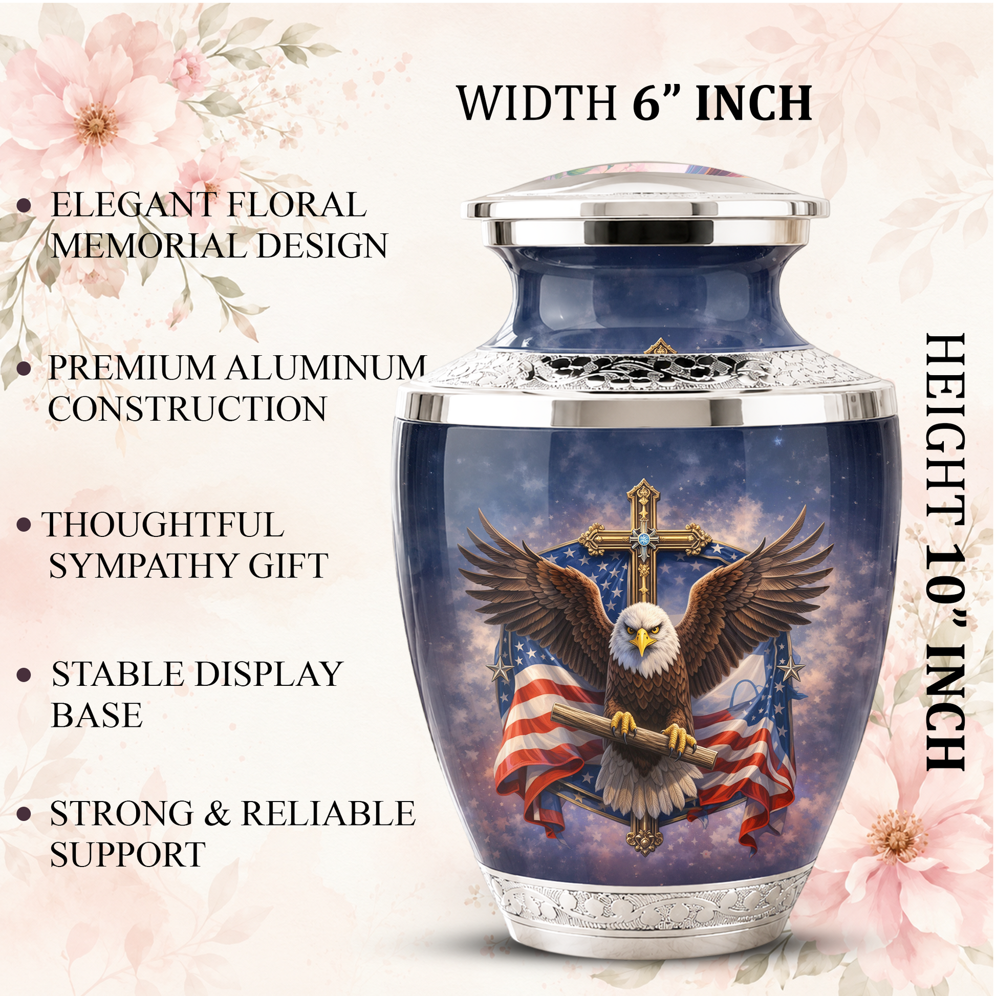 Eagle American Flag Cremation Urn for Dad, Patriotic Memorial Urn for Father, Military Keepsake