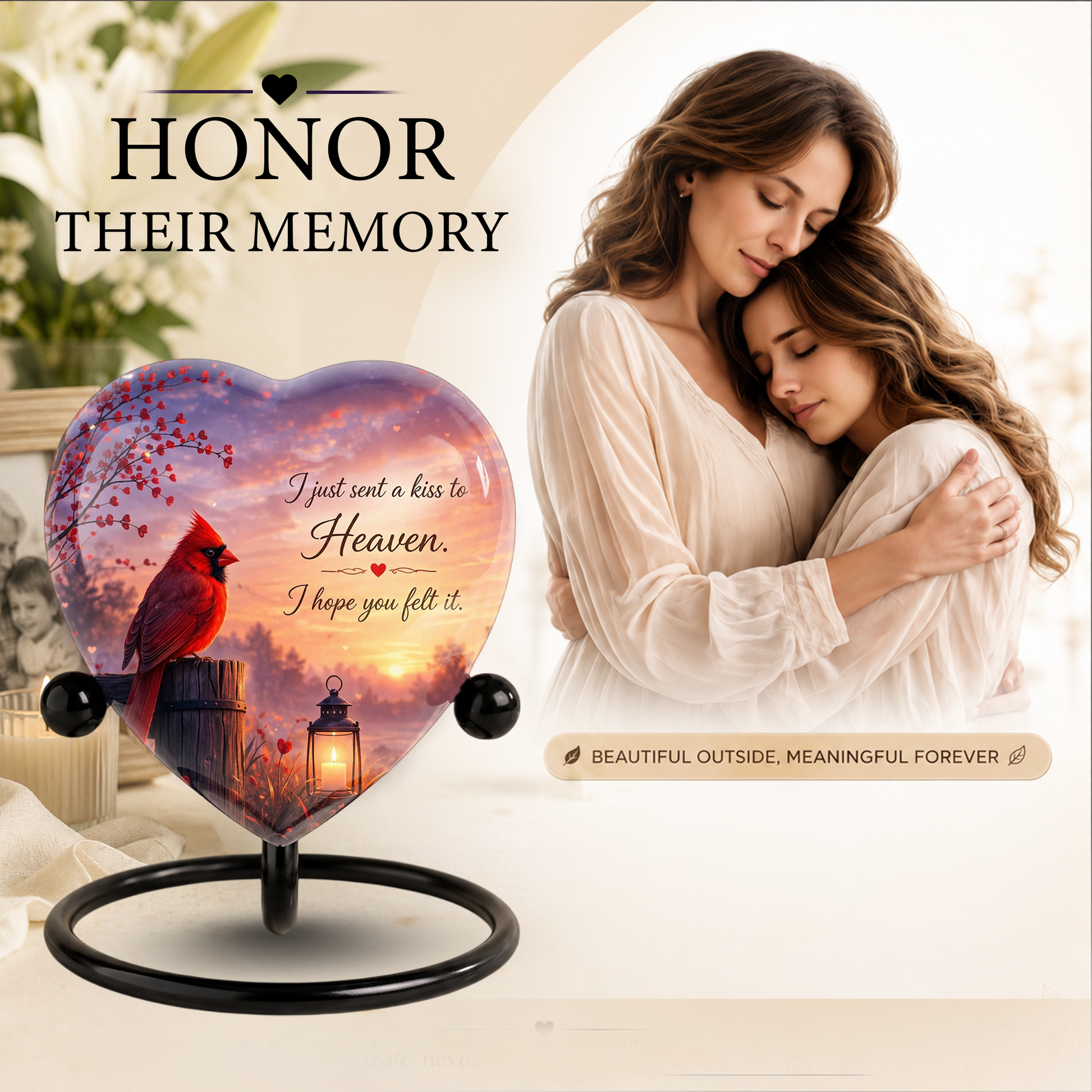 Cardinal Memorial Heart Urn, Adult Cremation Urn and Adult Urns for Ashes