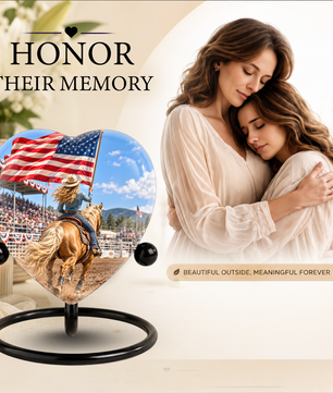 American Flag Cowboy Memorial Wind Chime – Heart-Shaped Rodeo Horse Memorial Decoration