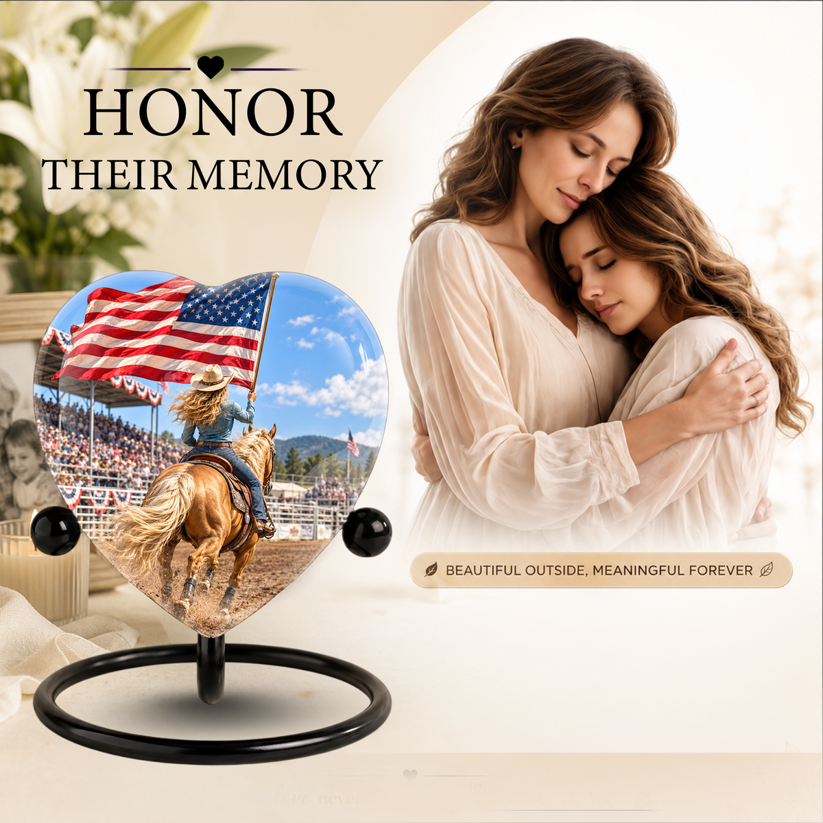 American Flag Cowboy Memorial Wind Chime – Heart-Shaped Rodeo Horse Memorial Decoration