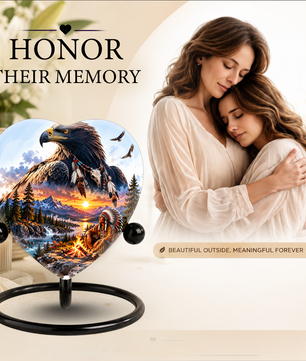 Eagle Adult Urn for Ashes, Native American Inspired Memorial Urn, Bald Eagle and Mountain Sunset Cremation Urn
