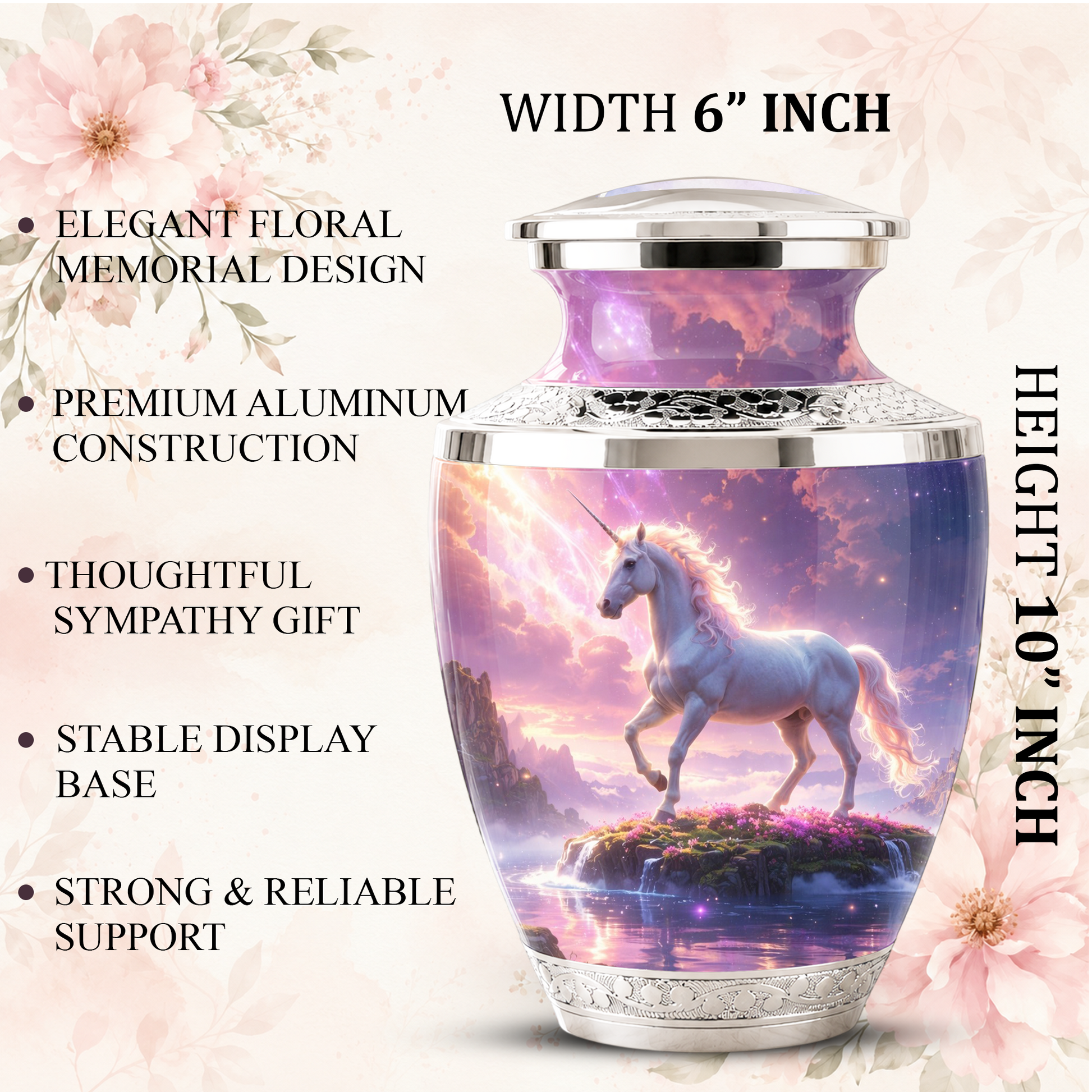 Unicorn Cremation Urn for Female, Personalized Memorial Urn for Women