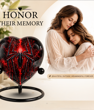 Spider Cremation Urn for Ashes, Gothic Spider Urn, Black Spider Memorial Urn, Red Spider Web Urn, Dark Fantasy Adult Urn, Personalized Heart Urn