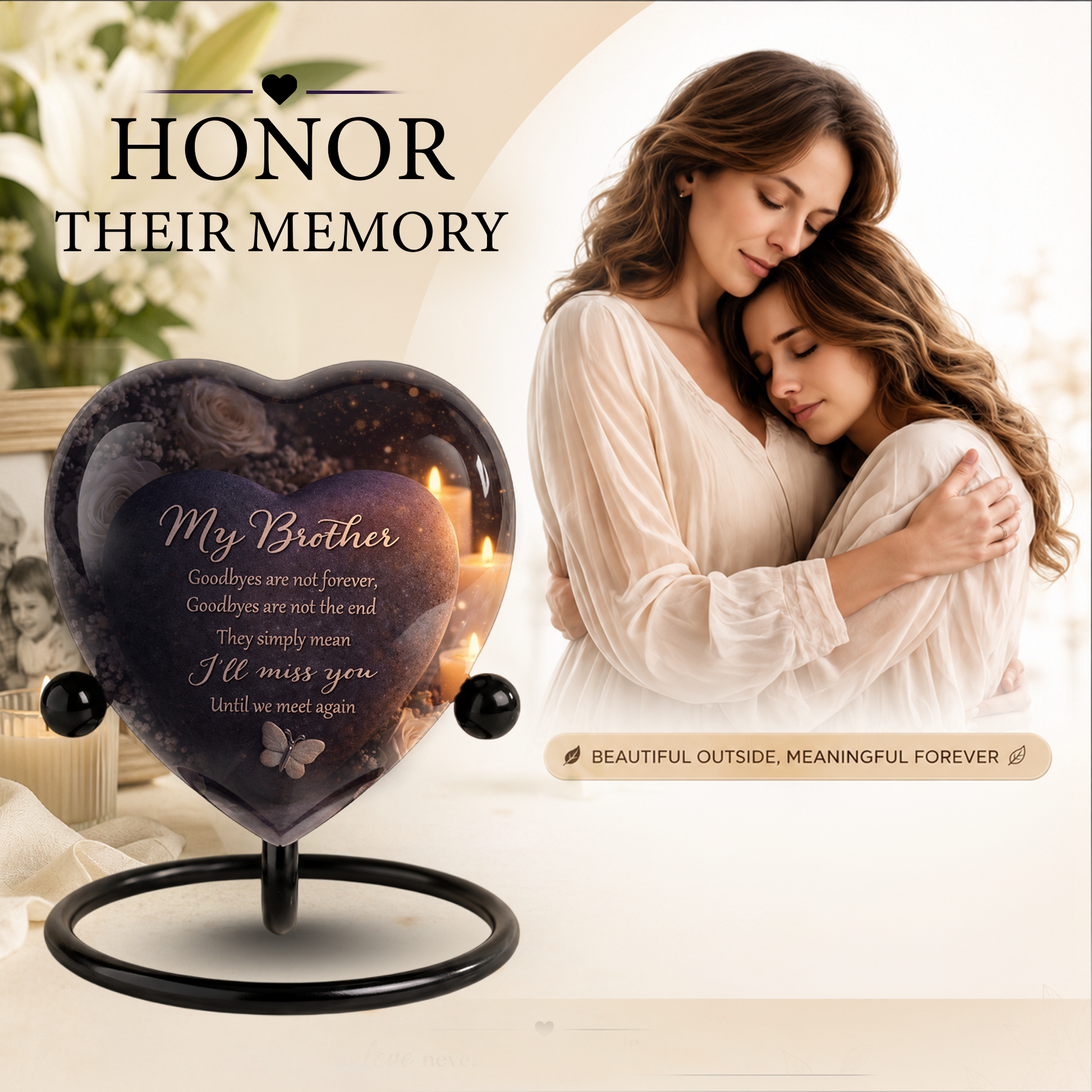 Heart-Shaped Brother Memorial, Adult Cremation Urn, Adult Urns for Ashes, Brother Keepsake Urn