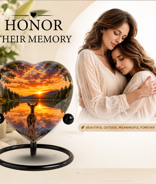 Deer Urn for Ashes, Heart Shaped Adult Cremation Urn, Personalized Deer Memorial Urn