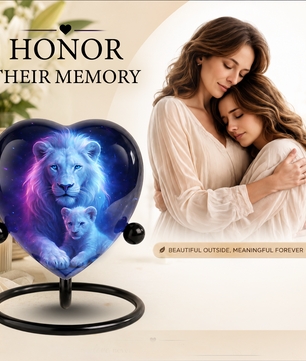 White Lion and Lion Cub Heart Memorial Urn – Adult Urn, Urns for Adult Ashes