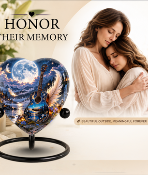 Guitar Cremation Urn for Ashes, Music Memorial Urn, Personalized Guitar Urn, Heart Shaped Memorial Urn