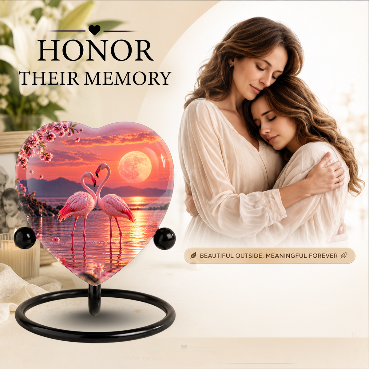 Flamingo Heart Adult Cremation Urn for Ashes, Personalized Memorial Urn for Adults,