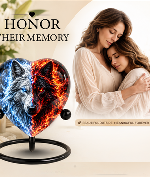Wolf Heart Cremation Urn for Ashes, Personalized Adult Memorial Urn, White and Black Wolf Urn,