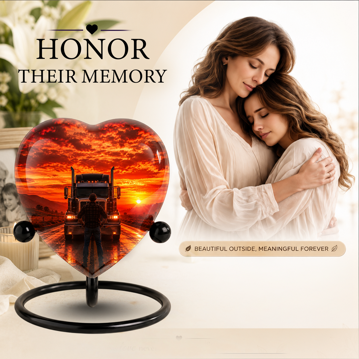 Personalized Trucker Cremation Urn for Ashes | Adult Memorial Urn for Truck Driver