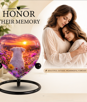 Sunset Rainbow Bridge Dog Adult Urn for Human Ashes – Heart-Shaped Memorial Adult Cremation Urn