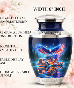 American Truck Cremation Urn for Dad, Truck Driver Patriotic Semi Truck Memorial Keepsake Urn