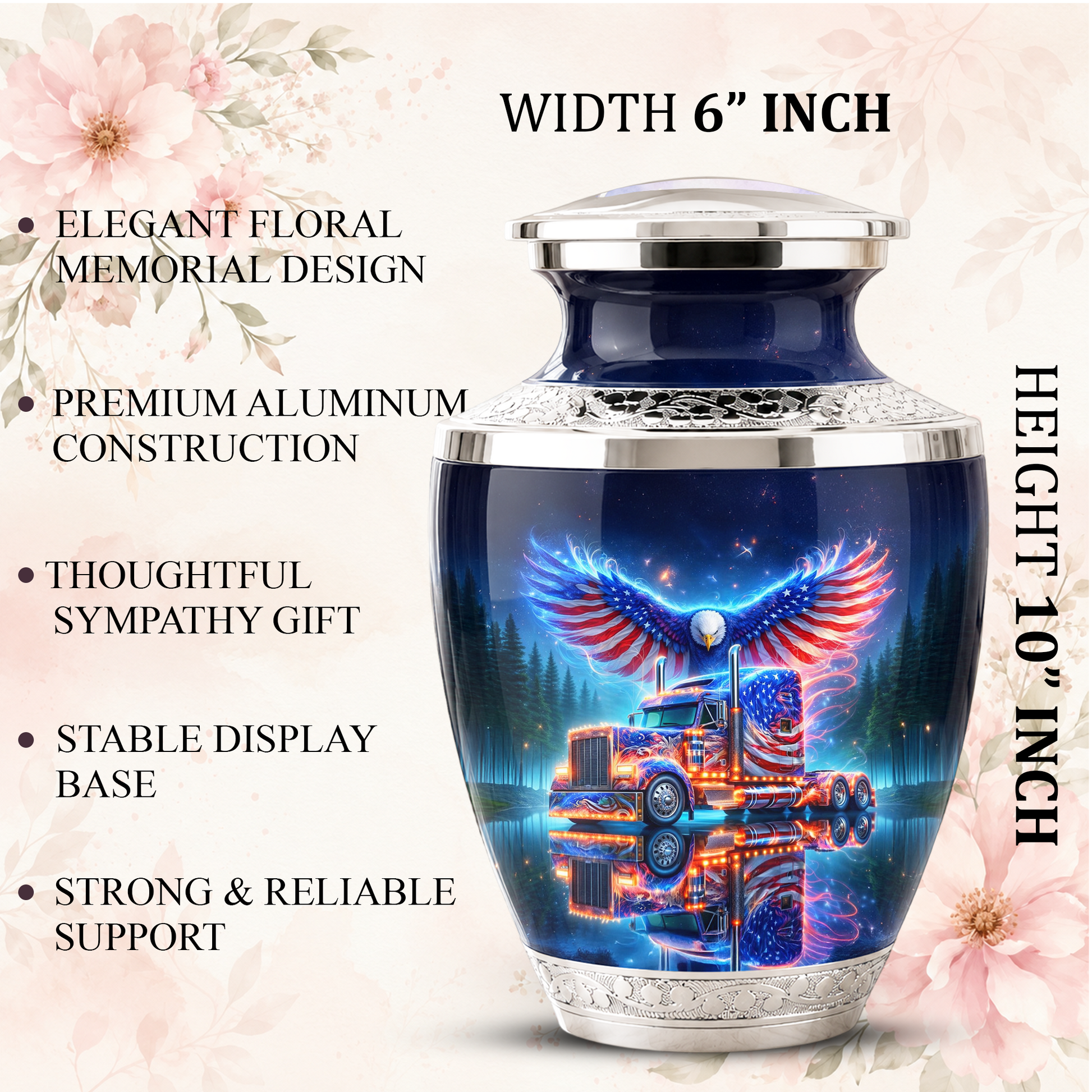 American Truck Cremation Urn for Dad, Truck Driver Patriotic Semi Truck Memorial Keepsake Urn