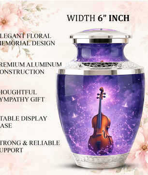 Purple Violin Cremation Urn for Mom and Dad, Musical Memorial Urn for Male and Female