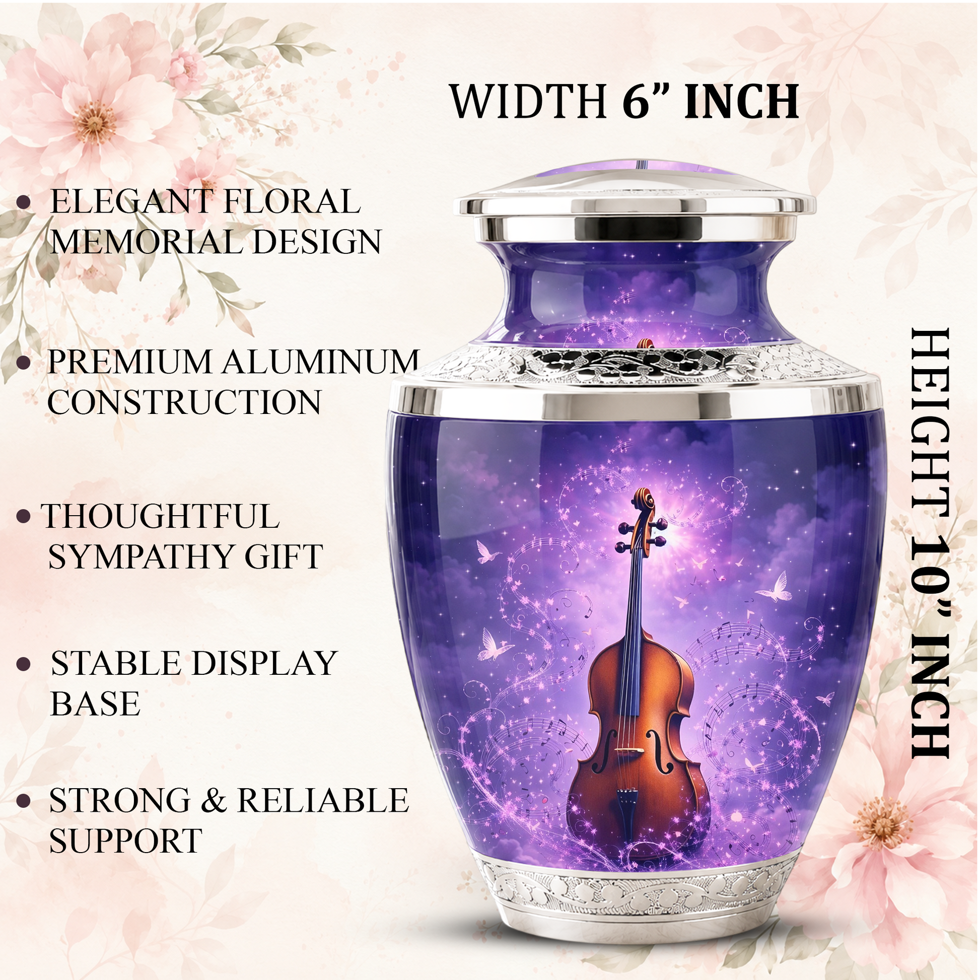 Purple Violin Cremation Urn for Mom and Dad, Musical Memorial Urn for Male and Female