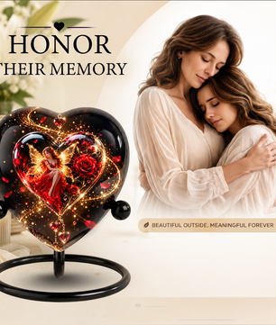 Heart Shaped Fairy Rose Urn for Ashes, Red Rose Cremation Urn